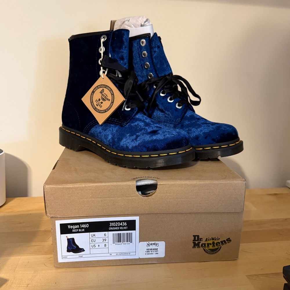 Dr. Martens Vegan Deep Blue Velvet Boots